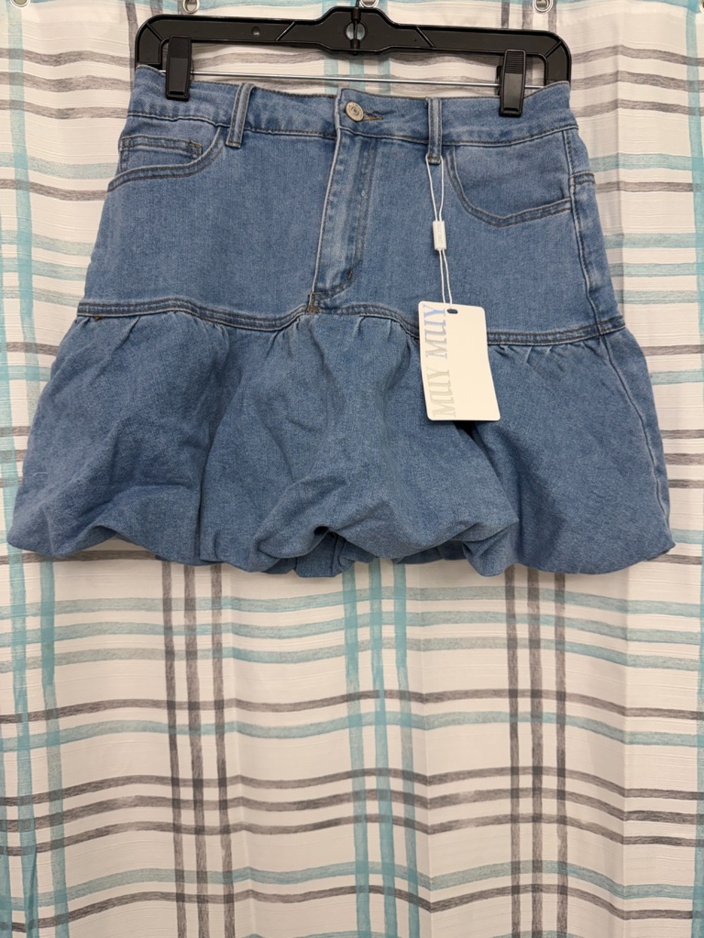 Denim Bubble Hem Skirt - Light Blue